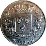 France Franc Louis XVIII 1823 D KM# 709.3 1 F 1823 D coin reverse France Franc Louis XVIII 1823 D KM# 709.3 1 F 1823 D coin reverse