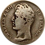 France Franc Charles X 1827 D KM# 724.4 CHARLES X ROI DE FRANCE. MICHAUT. coin obverse