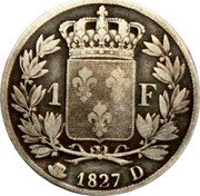 France Franc Charles X 1827 D KM# 724.4 1 F 1827 D coin reverse