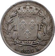 France Franc Charles X 1827 KM# 724.9 1 F 1827 M coin reverse