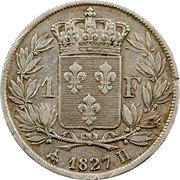 France Franc Charles X 1827 H KM# 724.5 1 F 1827 H coin reverse