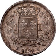 France Franc Charles X 1827 W KM# 724.13 1 F 1827 W. coin reverse France Franc Charles X 1827 W KM# 724.13 1 F 1827 W. coin reverse