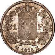 France Franc Charles X 1828 K KM# 724.7 1 F 1828 K coin reverse