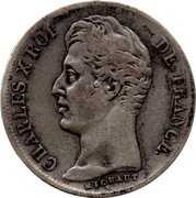 France Franc Charles X 1828 L KM# 724.8 CHARLES X ROI DE FRANCE. MICHAUT. coin obverse