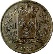 France Franc Charles X 1828 Q KM# 724.11 1 F 1828 Q coin reverse
