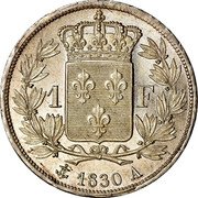 France Franc Charles X 1830 A KM# 724.1 1 F 1830 A coin reverse France Franc Charles X 1830 A KM# 724.1 1 F 1830 A coin reverse