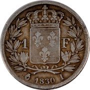 France Franc Charles X 1830 I KM# 724.6 1 F 1830 I coin reverse