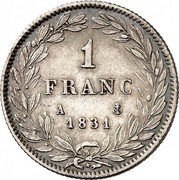France Franc Louis Philippe I 1831 A KM# 742.1 1 FRANC A 1831 coin reverse