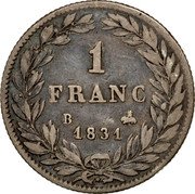 France Franc Louis Philippe I 1831 B KM# 742.2 1 FRANC B 1831 coin reverse