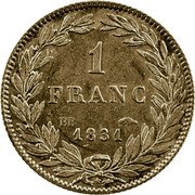 France Franc Louis Philippe I 1831 BB KM# 742.3 1 FRANC BB 1831 coin reverse