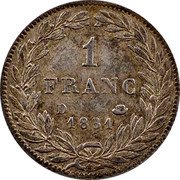 France Franc Louis Philippe I 1831 D KM# 742.4 1 FRANC D 1831 coin reverse