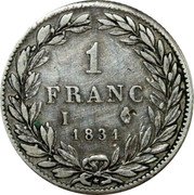 France Franc Louis Philippe I 1831 I KM# 742.6 1 FRANC I 1831 coin reverse