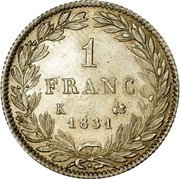 France Franc Louis Philippe I 1831 K KM# 742.7 1 FRANC K 1831 coin reverse