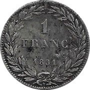France Franc Louis Philippe I 1831 T KM# 742.11 1 FRANC 1831 T coin reverse