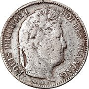 France Franc Louis Philippe I 1832 D KM# 748.4 LOUIS PHILIPPE I ROI DES FRANÇAIS DOMARD.F. coin obverse