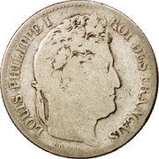 France Franc Louis Philippe I 1832 K KM# 748.7 LOUIS PHILIPPE I ROI DES FRANÇAIS DOMARD.F. coin obverse