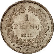 France Franc Louis Philippe I 1832 T KM# 748.12 1 FRANC 1832 T coin reverse France Franc Louis Philippe I 1832 T KM# 748.12 1 FRANC 1832 T coin reverse