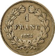 France Franc Louis Philippe I 1834 I KM# 748.6 1 FRANC 1834 I coin reverse France Franc Louis Philippe I 1834 I KM# 748.6 1 FRANC 1834 I coin reverse