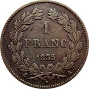 France Franc Louis Philippe I 1835 A KM# 748.1 1 FRANC 1832 A coin reverse France Franc Louis Philippe I 1835 A KM# 748.1 1 FRANC 1832 A coin reverse