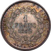 France Franc Louis-Napoleon 1852 A KM# 772 REPUBLIQUE FRANÇAISE 1 FRANC 1852 A coin reverse France Franc Louis-Napoleon 1852 A KM# 772 REPUBLIQUE FRANÇAISE 1 FRANC 1852 A coin reverse