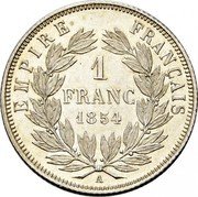 France Franc Napoleon III 1854 A KM# 779.1 EMPIRE FRANÇAIS 1 FRANC 1855 A coin reverse France Franc Napoleon III 1854 A KM# 779.1 EMPIRE FRANÇAIS 1 FRANC 1855 A coin reverse