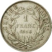 France Franc Napoleon III 1856 BB KM# 779.2 EMPIRE FRANÇAIS 1 FRANC 1856 BB coin reverse France Franc Napoleon III 1856 BB KM# 779.2 EMPIRE FRANÇAIS 1 FRANC 1856 BB coin reverse