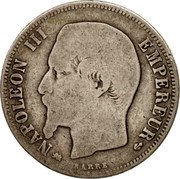 France Franc Napoleon III 1856 D KM# 779.3 NAPOLEON III EMPEREUR BARRE coin obverse France Franc Napoleon III 1856 D KM# 779.3 NAPOLEON III EMPEREUR BARRE coin obverse