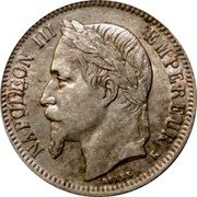 France Franc Napoleon III 1867 K KM# 806.3 NAPOLEON III EMPEREUR BARRE K coin obverse France Franc Napoleon III 1867 K KM# 806.3 NAPOLEON III EMPEREUR BARRE K coin obverse