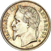 France Franc Napoleon III 1868 BB KM# 806.2 NAPOLEON III EMPEREUR BARRE BB coin obverse France Franc Napoleon III 1868 BB KM# 806.2 NAPOLEON III EMPEREUR BARRE BB coin obverse