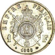 France Franc Napoleon III 1868 BB KM# 806.2 EMPIRE FRANÇAIS 1 F 1866 coin reverse France Franc Napoleon III 1868 BB KM# 806.2 EMPIRE FRANÇAIS 1 F 1866 coin reverse
