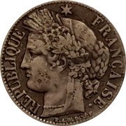 France Franc Ceres 1871 A Large A KM# 822.1 REPUBLIQUE FRANÇAISE. CONCOR E.A.OUDINÉ.F. coin obverse France Franc Ceres 1871 A Large A KM# 822.1 REPUBLIQUE FRANÇAISE. CONCOR E.A.OUDINÉ.F. coin obverse