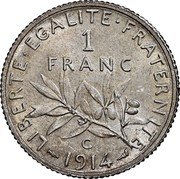 France Franc The Sower 1914 C KM# 844.2 LIBERTÉ ÉGALITÉ FRATERNITÉ C 1 FRANC 1914 coin reverse France Franc The Sower 1914 C KM# 844.2 LIBERTÉ ÉGALITÉ FRATERNITÉ C 1 FRANC 1914 coin reverse
