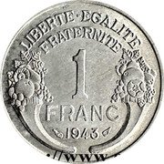France Franc Graziani 1943 A KM# 885b LIBERTE-EGALITE FRATERNITE 1 FRANC 1943 coin reverse