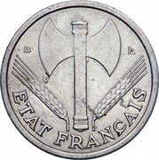 France Franc Ax and Grain Sprigs 1943 B KM# 902.2 B LB S PACIS PETAIN ETAT FRANÇAIS coin obverse France Franc Ax and Grain Sprigs 1943 B KM# 902.2 B LB S PACIS PETAIN ETAT FRANÇAIS coin obverse