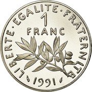 France Franc The Sower 1991 KM# 925.2 LIBERTE EGALITE FRATERNITE 1 FRANC 2000 coin reverse France Franc The Sower 1991 KM# 925.2 LIBERTE EGALITE FRATERNITE 1 FRANC 2000 coin reverse