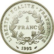 France Franc 200th Anniversary of the First French Republic 1992 KM# 1005 LIBERTE EGALITE FRATERNITE 1 FRANC 1992 coin reverse