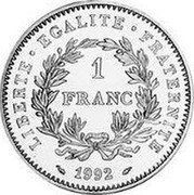 France Franc 200th Anniversary of the First French Republic 1992 Proof KM# 1004.1b LIBERTE EGALITE FRATERNITE 1 FRANC 1992 coin reverse