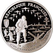 France Franc 50th Anniversary of the Normandy Invasion 1993 Proof KM# 1014 RÉPUBLIQUE FRANÇAISE 6 JUIN 1944 UTAH OMAHA GOLD JUNO SWORD C. LESOT coin obverse France Franc 50th Anniversary of the Normandy Invasion 1993 Proof KM# 1014 RÉPUBLIQUE FRANÇAISE 6 JUIN 1944 UTAH OMAHA GOLD JUNO SWORD C. LESOT coin obverse