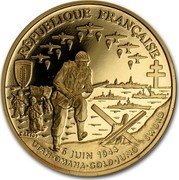 France Franc 50th Anniversary of the Normandy Invasion 1993 Proof KM# 1015 RÉPUBLIQUE FRANÇAISE 6 JUIN 1944 UTAH OMAHA GOLD JUNO SWORD C. LESOT coin obverse France Franc 50th Anniversary of the Normandy Invasion 1993 Proof KM# 1015 RÉPUBLIQUE FRANÇAISE 6 JUIN 1944 UTAH OMAHA GOLD JUNO SWORD C. LESOT coin obverse