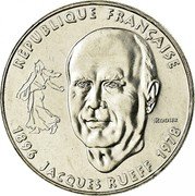 France Franc 100th Anniversary of the Birth of Jacques Rueff 1996 KM# 1160 RÉPUBLIQUE FRANÇAISE PRODIER 1896 JACQUES RUEFF 1996 coin obverse France Franc 100th Anniversary of the Birth of Jacques Rueff 1996 KM# 1160 RÉPUBLIQUE FRANÇAISE PRODIER 1896 JACQUES RUEFF 1996 coin obverse