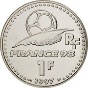 France Franc FIFA World Cup 1997 KM# 1211 RF FRANCE 98 1 F 1997 coin obverse France Franc FIFA World Cup 1997 KM# 1211 RF FRANCE 98 1 F 1997 coin obverse