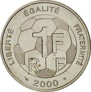 France Franc World Soccer Championship 2000 KM# 1262 1 F RF LIBERTE EGALITE FRATERNITE 2000 coin obverse France Franc World Soccer Championship 2000 KM# 1262 1 F RF LIBERTE EGALITE FRATERNITE 2000 coin obverse