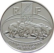 France Franc Rugby World Cup 1999 KM# 1291 RF RUGBY WORLD CUP 1999 COUPE DU MONDE DE RUGBY coin obverse