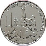 France Franc Rugby World Cup 1999 KM# 1291 LIBERTÉ ÉGALITÉ FRATERNITÉ 1 F coin reverse
