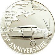 France 1-1/2 Euro Spirit of St. Louis 2002 Proof KM# 1310 NEW YORK 7:52 AM MAY 20 1927 2002 75E ANNIVERSAIRE SPIRIT OF ST.LOUIS coin reverse France 1-1/2 Euro Spirit of St. Louis 2002 Proof KM# 1310 NEW YORK 7:52 AM MAY 20 1927 2002 75E ANNIVERSAIRE SPIRIT OF ST.LOUIS coin reverse