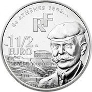 France 1-1/2 Euro XXVIII Olympic Games in Athens 2003 Proof KM# 1361 DE ATHÈNES 1896... RF 1 1/2 EURO PIERRE DE COUBERTIN 2003 coin obverse