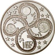 France 1-1/2 Euro Introduction of the Euro 2003 Proof KM# 1338 1 1/2 EURO 1 1/2 EURO 1 1/2 EURO 1 1/2 EURO ÖSTERREICH BELGIQUE BELGIE LUXEMBOURG NEDERLAND SUOMI PORTUGAL DEUTSCHLAND ESPAÑA ITALIA FRANCE ELLADA EIRE RF coin obverse