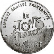 France 1-1/2 Euro Sprint 2003 Proof KM# 1324 LIBERTÉ ÉGALITÉ FRATERNITÉ LE TOUR DE FRANCE 1 1/2 EURO 2003 RF coin obverse