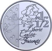 France 1-1/2 Euro The Sower. Map of Europe 2003 Proof KM# 2003 EU1RO 1/2 LIBERTÉ ÉGALITÉ FRATERNITÉ coin reverse