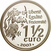France 1-1/2 Euro Mona Lisa 2003 Proof KM# 1353 LIBERTÉ ÉGALITÉ FRATERNITÉ 11/2 EURO 2003 coin reverse